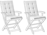 Set of 2 Outdoor Seat/Back Cushions Off White Polyester Tufted Thick Cushion for a Garden Chair Beliani