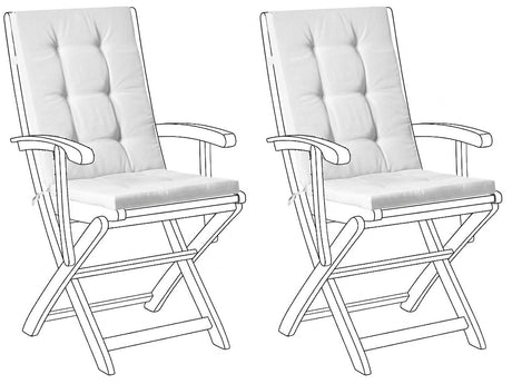 Set of 2 Outdoor Seat/Back Cushions Off White Polyester Tufted Thick Cushion for a Garden Chair Beliani