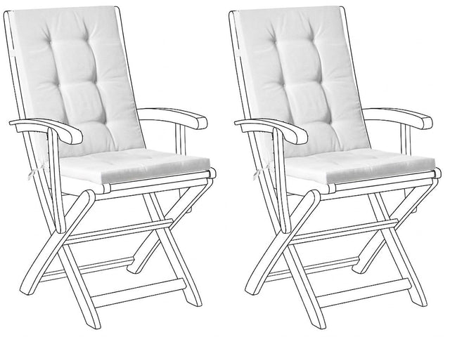 Set of 2 Outdoor Seat/Back Cushions Off White Polyester Tufted Thick Cushion for a Garden Chair Beliani