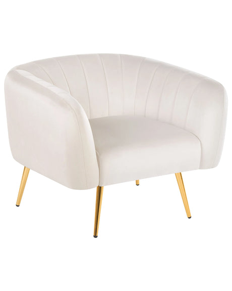 Armchair Off-White Velvet Golden Metal Frame Round Back Glam Style Beliani