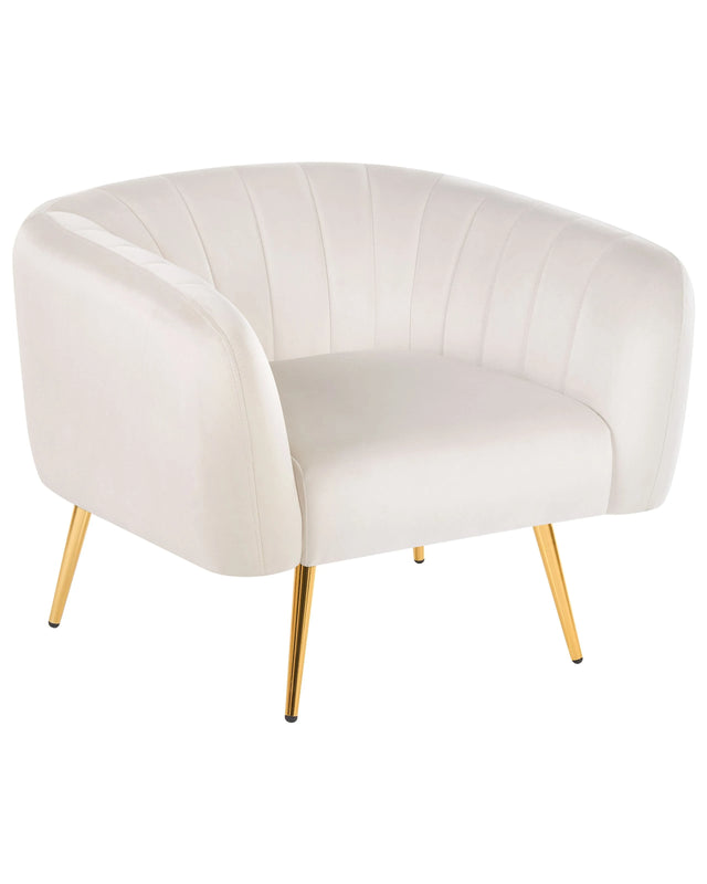Armchair Off-White Velvet Golden Metal Frame Round Back Glam Style Beliani