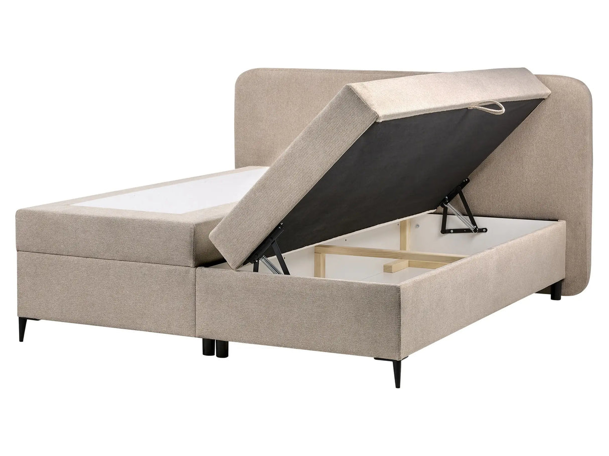 Box Spring Bed with Storage Taupe Fabric Upholstery EU King Size 5ft3 Lift Up Ottoman Headboard Water-Repellent Beliani