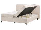 Box Spring Bed with Storage Light Beige Fabric Upholstery EU King Size 5ft3 Lift Up Ottoman Headboard Water-Repellent Beliani