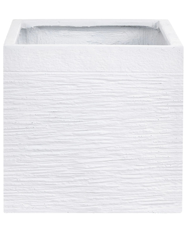 Plant Pot Planter Solid White Fibre Clay Square 30 x 28 cm UV Resistance Beliani