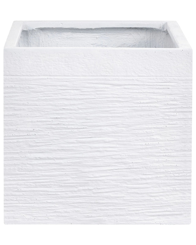 Plant Pot Planter Solid White Fibre Clay Square 40 x 38 cm UV Resistance Beliani
