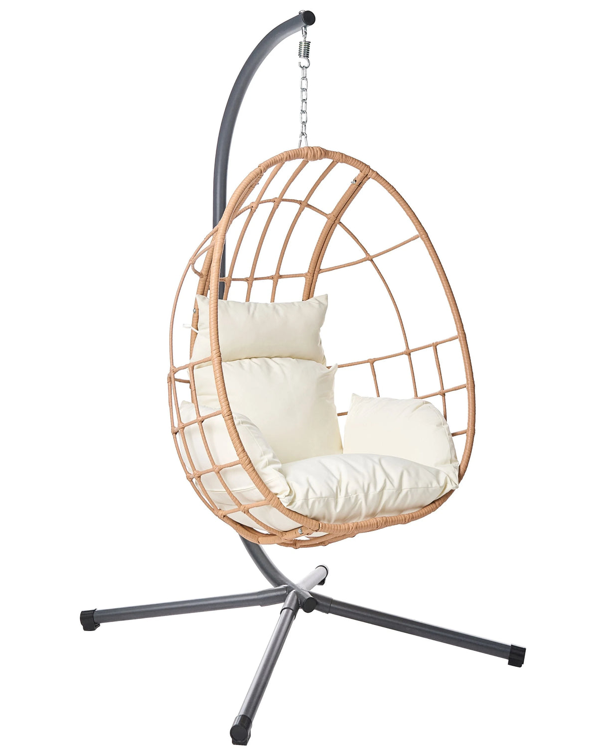 Swing Egg Chair Natural PE Rattan Metal Stand Soft Sitting Cushion Boho Rustic Living Room Terrace Garden Beliani