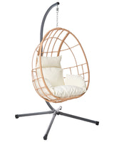Swing Egg Chair Natural PE Rattan Metal Stand Soft Sitting Cushion Boho Rustic Living Room Terrace Garden Beliani