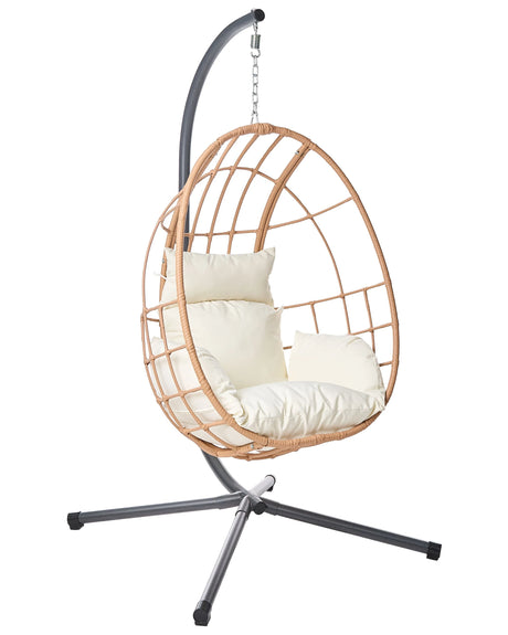 Swing Egg Chair Natural PE Rattan Metal Stand Soft Sitting Cushion Boho Rustic Living Room Terrace Garden Beliani