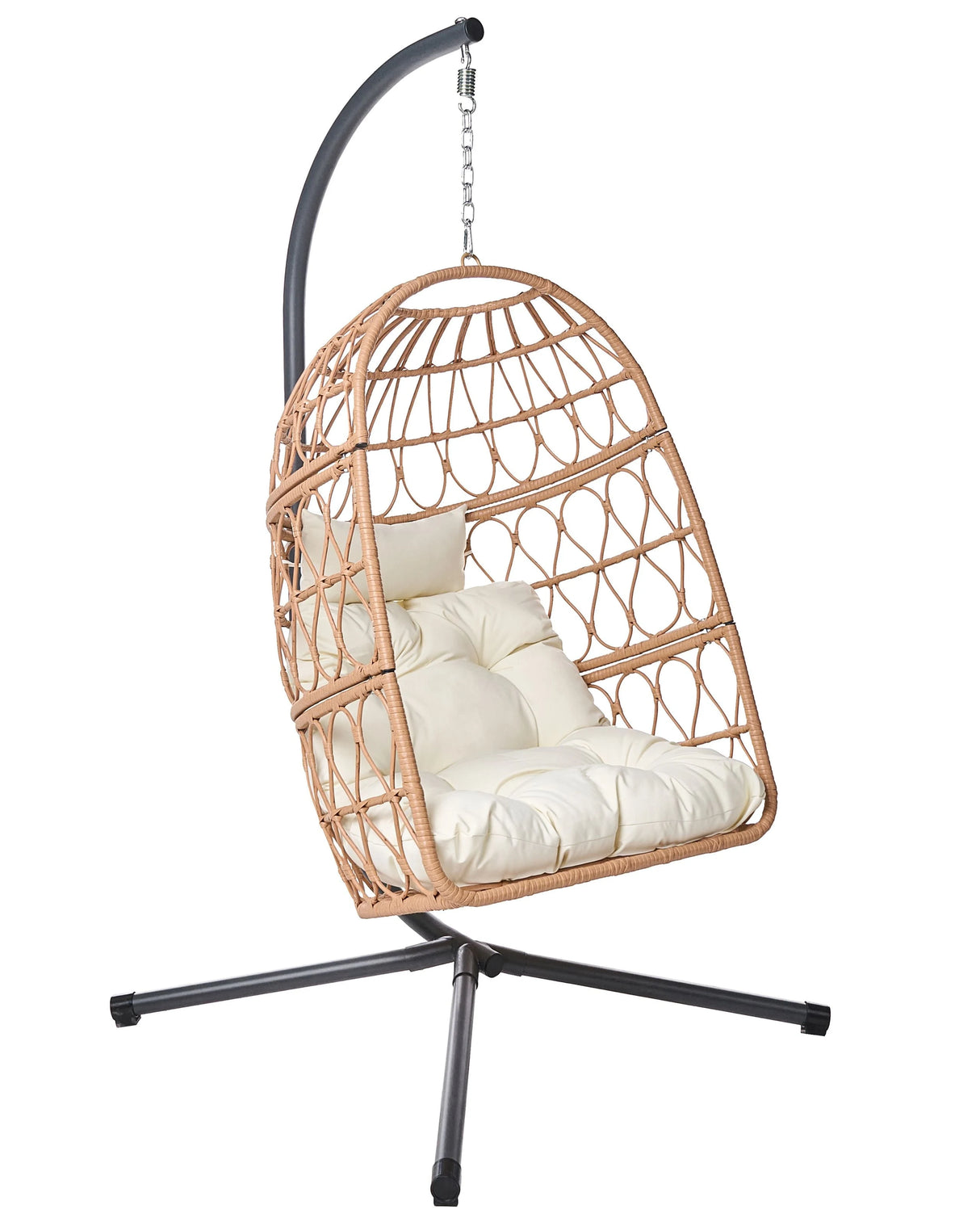 Swing Egg Chair Natural PE Rattan Metal Stand Soft Sitting Cushion Boho Rustic Living Room Terrace Garden Beliani