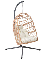 Swing Egg Chair Natural PE Rattan Metal Stand Soft Sitting Cushion Boho Rustic Living Room Terrace Garden Beliani