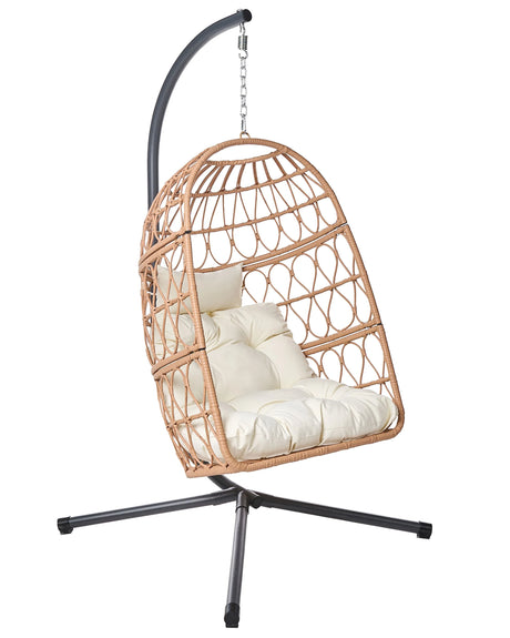 Swing Egg Chair Natural PE Rattan Metal Stand Soft Sitting Cushion Boho Rustic Living Room Terrace Garden Beliani