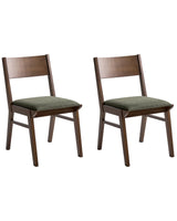 Set of 2 Dining Chairs Brown Dark Green Rubberwood Frame Fabric Seat Armless Retro Traditional Design Beliani