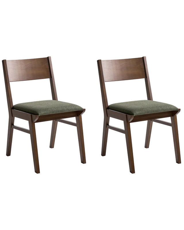 Set of 2 Dining Chairs Brown Dark Green Rubberwood Frame Fabric Seat Armless Retro Traditional Design Beliani