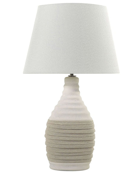 Table Lamp White Ceramic Base Linen Cone Shade Bedside Table Lamp Beliani