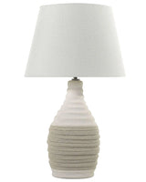 Table Lamp White Ceramic Base Linen Cone Shade Bedside Table Lamp Beliani