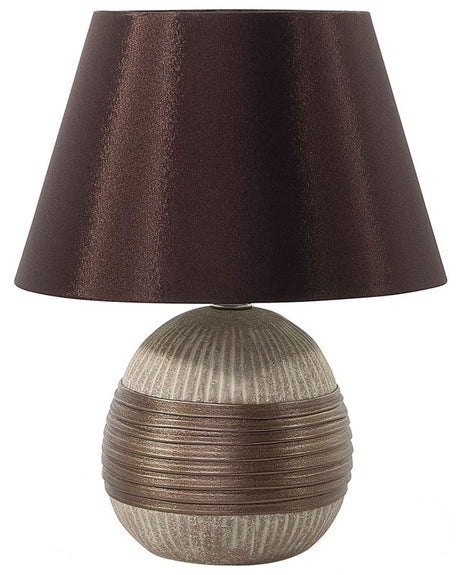 Table Lamp Brown Ceramic Base Faux Silk Cone Shade Bedside Table Lamp Beliani