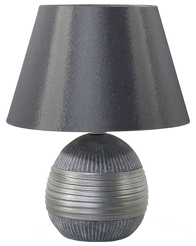 Table Lamp Silver Ceramic Base Faux Silk Cone Shade Bedside Table Lamp Beliani