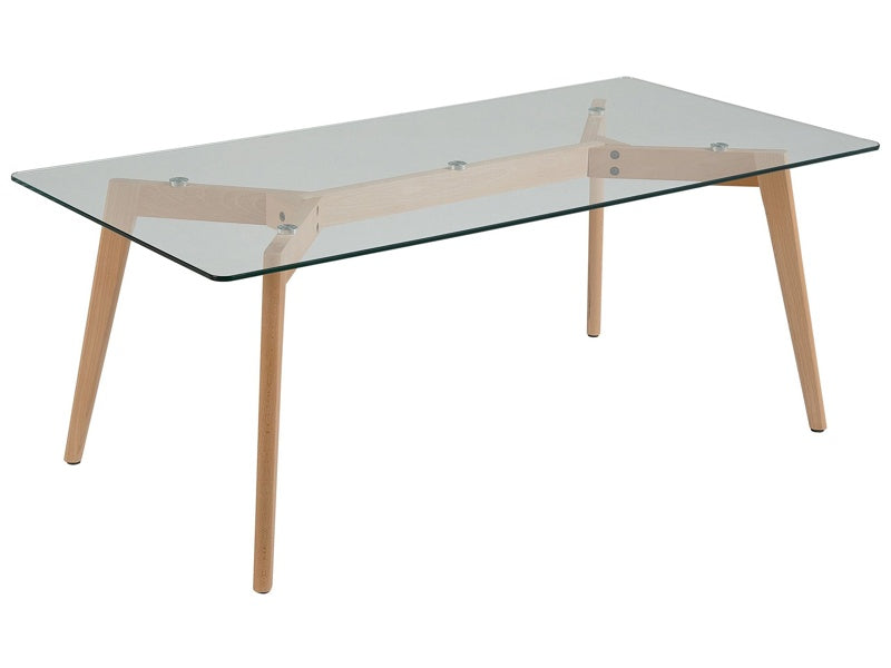 Coffee Table Transparent Glass Top Wooden 120 x 60 cm Legs Rectangular Scandinavian Modern Beliani