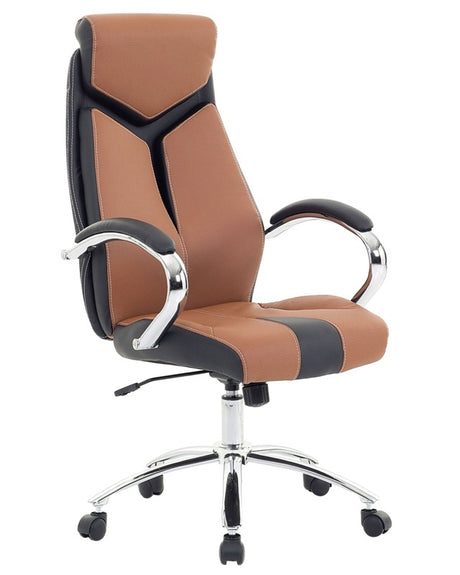 Office Chair Brown and Black Fabric Swivel Desk Computer Adjustable Beliani