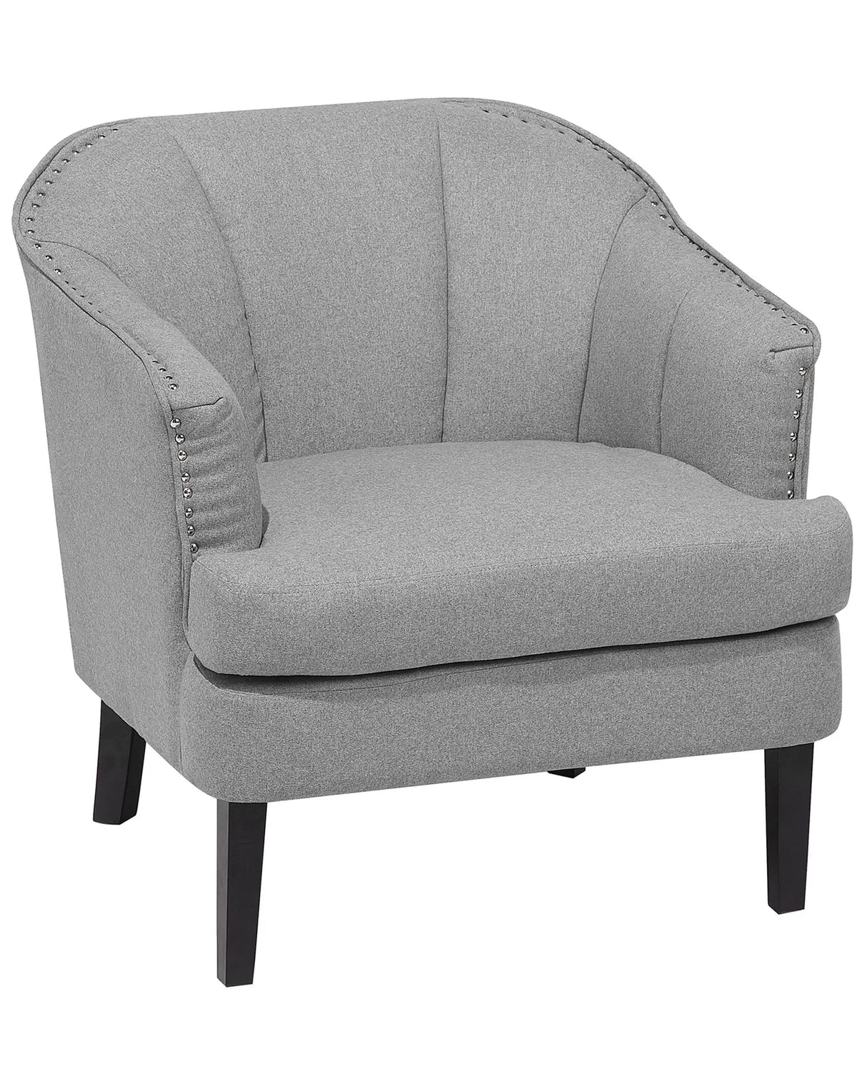 Armchair Grey Fabric Club Chair Nail Head Trim Wooden Legs Beliani