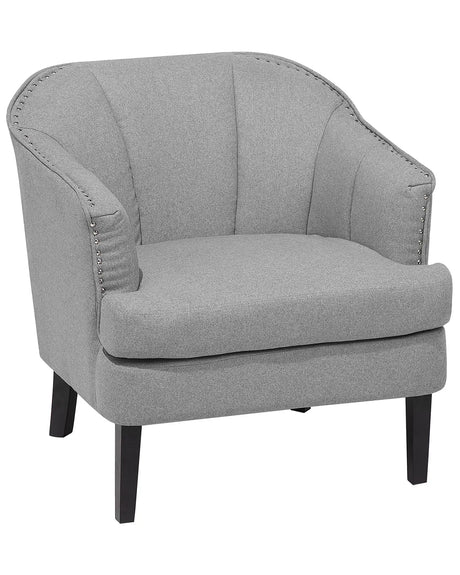 Armchair Grey Fabric Club Chair Nail Head Trim Wooden Legs Beliani