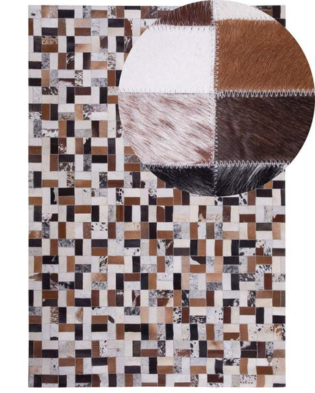 Area Rug Brown and Beige Cowhide Leather 160 x 230 cm Rectangular Patchwork Handcrafted Beliani