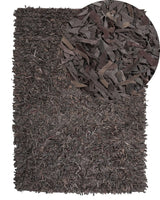Area Rug Shaggy Brown Leather 140 x 200 cm Shag Pile Rectangular Handcrafted Beliani