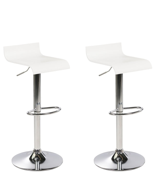 Set of 2 Bar Stools White with Footstool Swivel Gas Lift Adjustable Height Modern Beliani