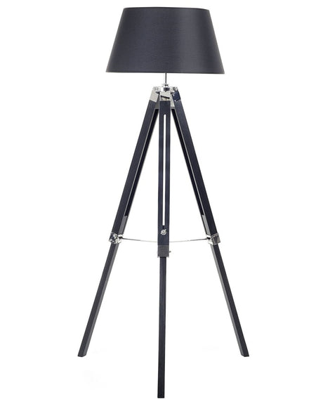 Floor Lamp Black Polycotton Shade Wooden Legs 143 cm Tripod Modern Industrial Style Living Room Bedroom Beliani