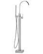 Bath Mixer Tap Silver Gloss Brass Freestanding Bathtub Faucet with Hand Shower Floor Mounted Modern Design Beliani
