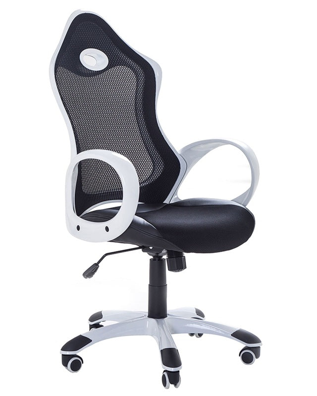 Office Chair Black and White Mesh Fabric Swivel Tilt Mechanism Adjustable Seat Height Ergonomic Backrest Beliani