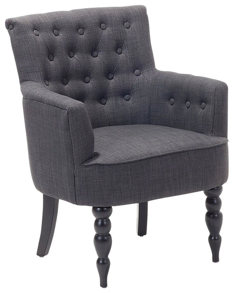 Armchair Grey Fabric Club Chair Button Tufted Wooden Legs Beliani