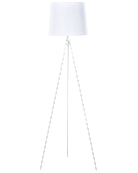 Floor Lamp White Metal 149 cm Tripod Polycotton Drum Shade Modern Design Beliani