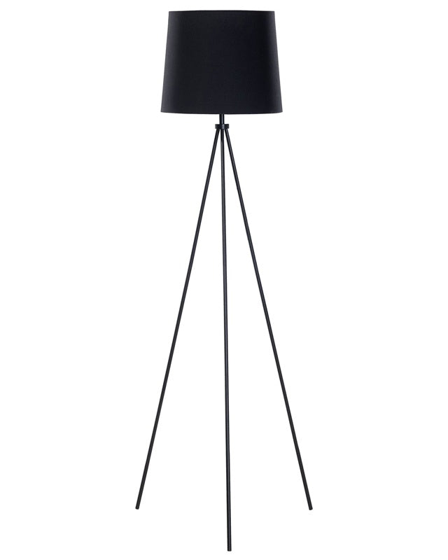 Floor Lamp Black Metal 149 cm Tripod Polycotton Drum Shade Modern Design Beliani