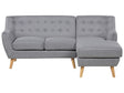 Corner Sofa Light Grey Upholstered Tufted Back Thickly Padded Chaise Longue Light Wood Legs Scandinavian Minimalistic Living Room Beliani