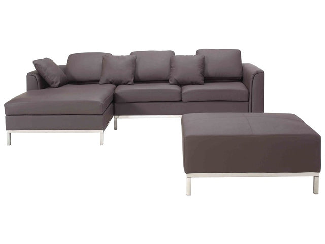 Corner Sofa Brown Leather Upholstered with Ottoman L-shaped Right Hand Orientation Beliani