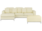 Corner Sofa Light Beige Leather Upholstered with Ottoman L-shaped Right Hand Orientation Beliani