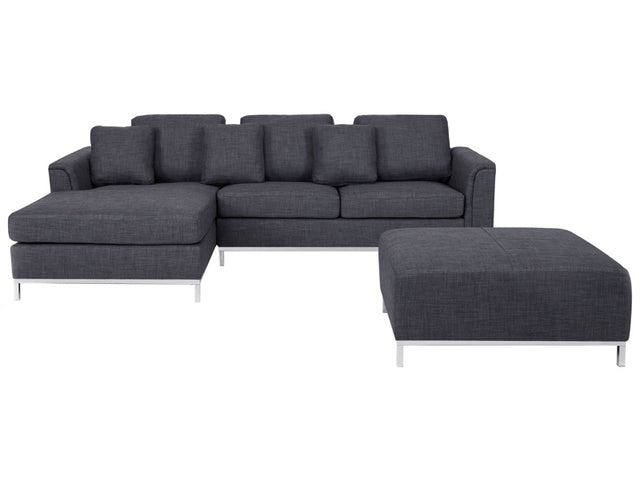 Corner Sofa Grey Fabric Upholstered with Ottoman L-shaped Right Hand Orientation Beliani