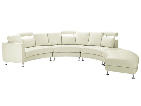 Curved Sofa Off-White Faux Leather Modular 7-Seater Adjustable Headrests Modern Beliani
