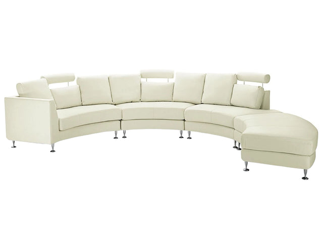 Curved Sofa Off-White Faux Leather Modular 7-Seater Adjustable Headrests Modern Beliani