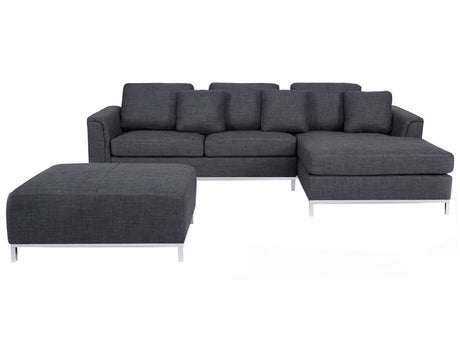 Corner Sofa Grey Fabric Upholstered with Ottoman L-shaped Left Hand Orientation Beliani