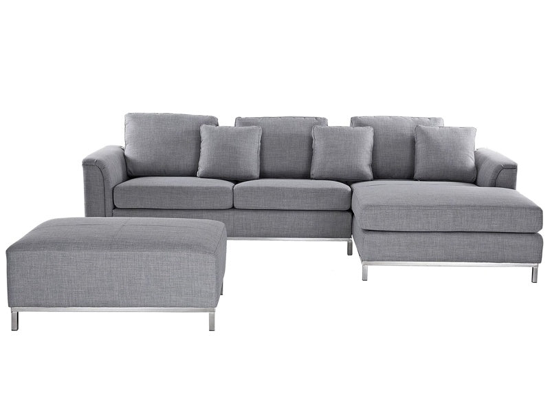 Corner Sofa Light Grey Fabric Upholstered with Ottoman L-shaped Left Hand Orientation Beliani