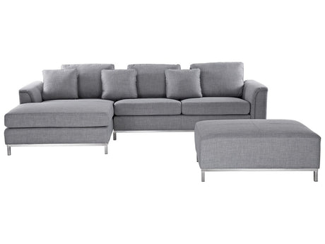 Corner Sofa Grey Fabric Upholstered with Ottoman L-shaped Right Hand Orientation Beliani