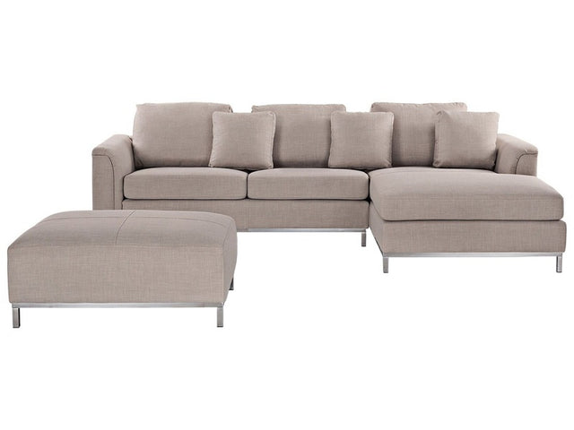 Corner Sofa Beige Fabric Upholstered with Ottoman L-shaped Left Hand Orientation Beliani