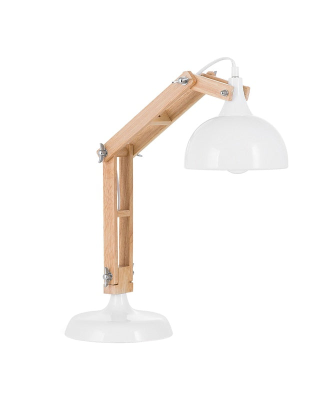 Desk Lamp White Light Wood Swing Adjustable Arm Metal Shade Table Light Beliani