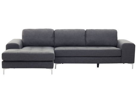 Corner Sofa Dark Grey Fabric L-Shaped Minimalistic Living Room Beliani