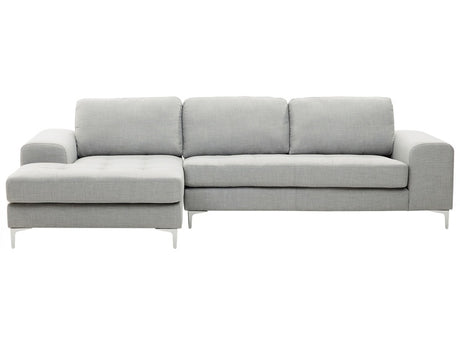 Corner Sofa Light Grey Fabric L-Shaped Minimalistic Living Room Beliani