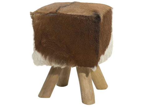 Footstool Animal Print Lambskin Leather Natural Hair On Leather Stool Beliani