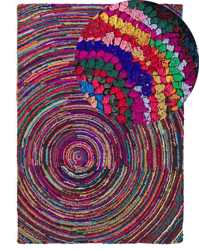 Area Rag Rug Multicolour with Cotton 160 x 230 cm Rectangular Abstract Pattern Hand Woven Boho Beliani