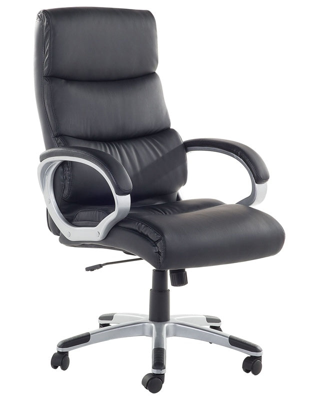 Office Executive Chair Black Faux Leather Swivel Gas Lift Adjustable Height with Castors Ergonomic Modern Beliani